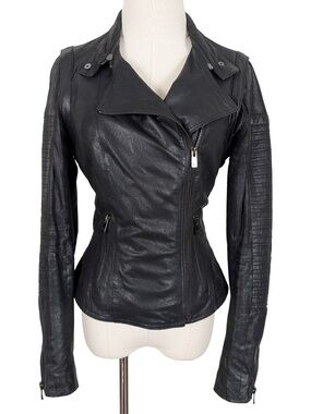 Bod & Christenson Leather Moto Jacket Biker Black Size Small